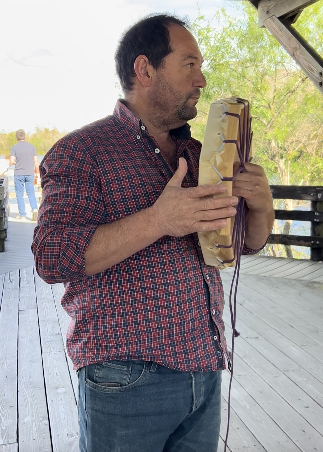 João Lourenço with a shamanic drum